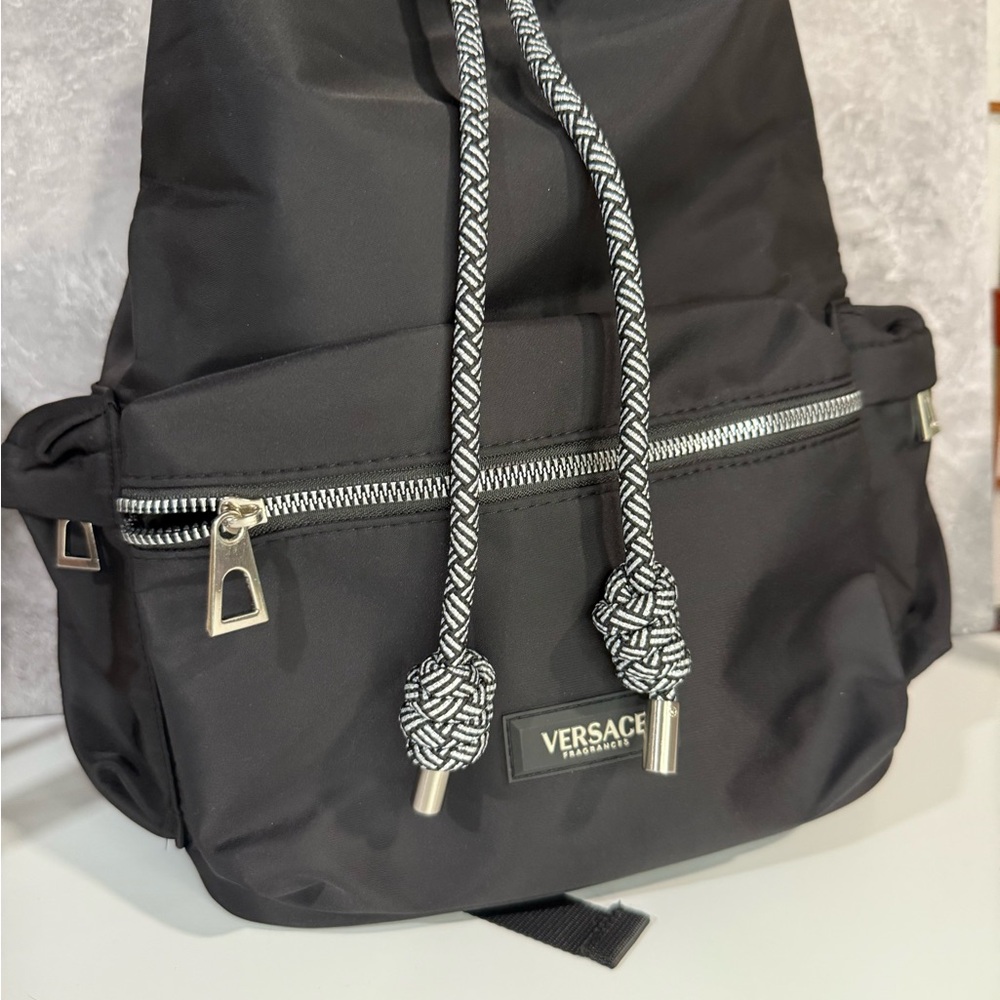 Versace PARAFUM Black Backpack with Silver Accents
